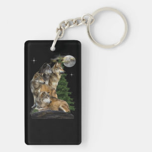Wolf and Moon Key Ring