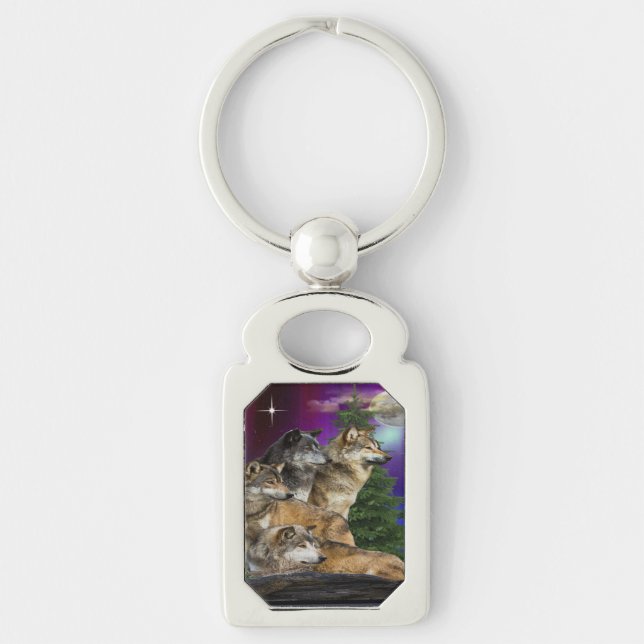 Wolf and Moon Key Ring (Front)