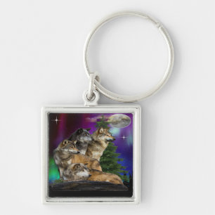 Wolf and Moon Key Ring