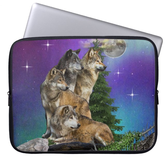 wolf and Moon Laptop Sleeve (Front)