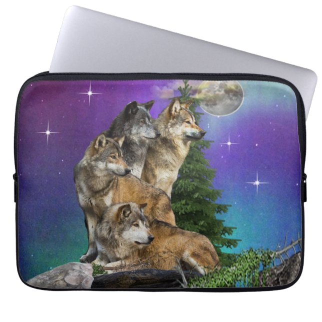wolf and Moon Laptop Sleeve (Front)