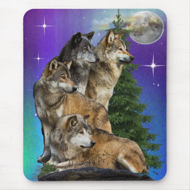 wolf and Moon Mouse Mat (Front)
