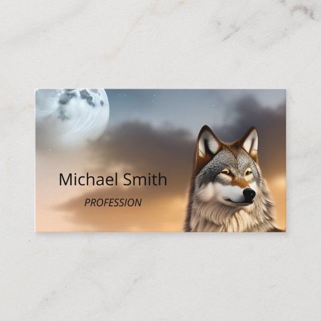 Wolf And Moon Nature Photo Business Card (Front)
