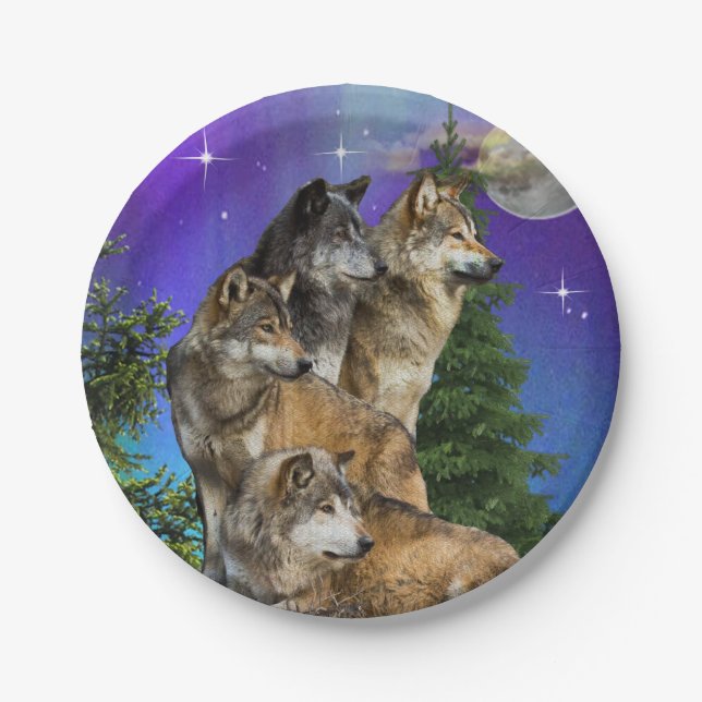 Wolf and Moon Paper Plate (Front)