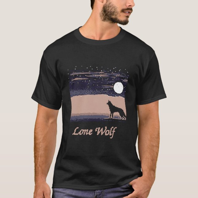 Wolf and Moon Pixel Art T-Shirt (Front)