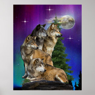 Wolf and Moon Poster