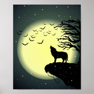 wolf and moon poster