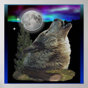 Wolf and Moon Poster