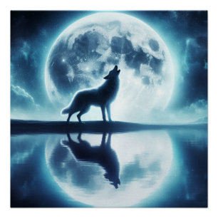 Wolf and Moon Poster