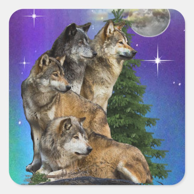 Wolf and Moon Square Sticker (Front)