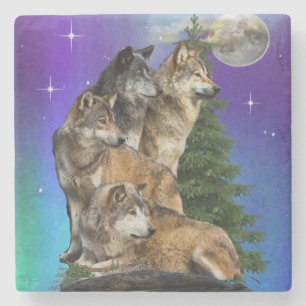 Wolf and Moon Stone Coaster