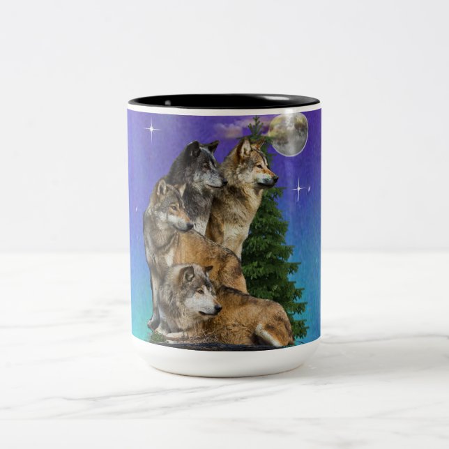 Wolf and Moon Two-Tone Coffee Mug (Center)