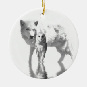 Wolf and Owl Ceramic Tree Decoration
