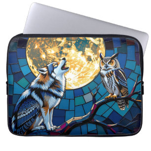 Wolf and Owl Mosaic Art Laptop Sleeve