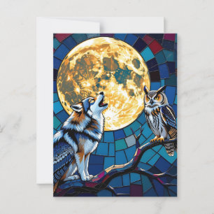  Wolf and Owl Mosaic Art   Saying Hi Postcard