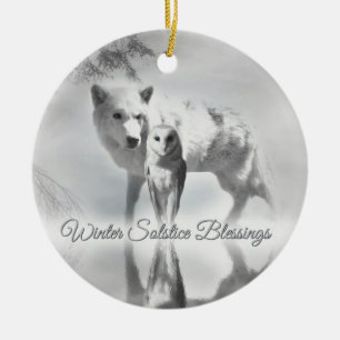 Wolf and Owl Solstice Christmas Ornament