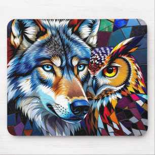 Wolf and Owl Vibrant and Colorful  Mouse Mat