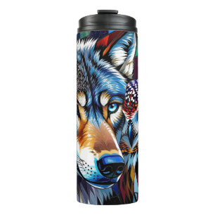 Wolf and Owl Vibrant and Colorful  Thermal Tumbler