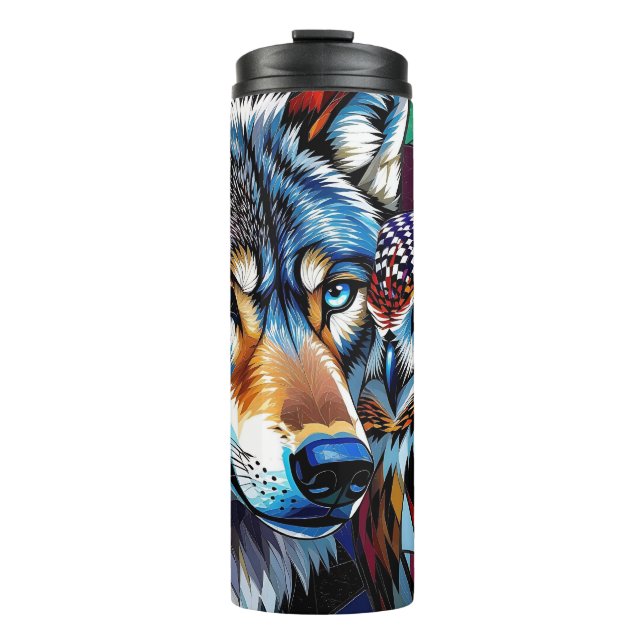 Wolf and Owl Vibrant and Colourful  Thermal Tumbler (Front)