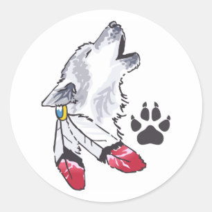 WOLF AND PAW PRINT CLASSIC ROUND STICKER
