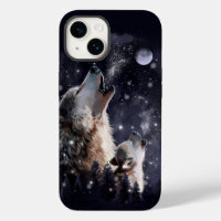 Wolf and puppy howling at the moon