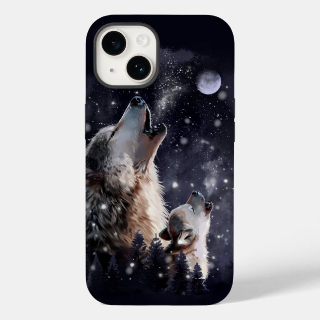 Wolf and puppy howling at the moon Case-Mate iPhone case (Back)