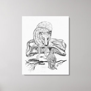Wolf and Raven black and white design Canvas Print