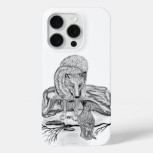 Wolf and Raven black and white design iPhone 15 Pro Case