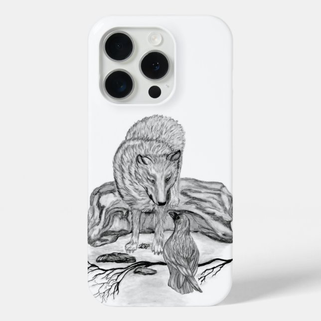Wolf and Raven black and white design Case-Mate iPhone Case (Back)