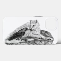 Wolf and Raven black and white design