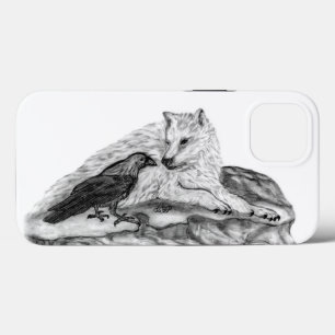 Wolf and Raven black and white design iPhone 13 Case