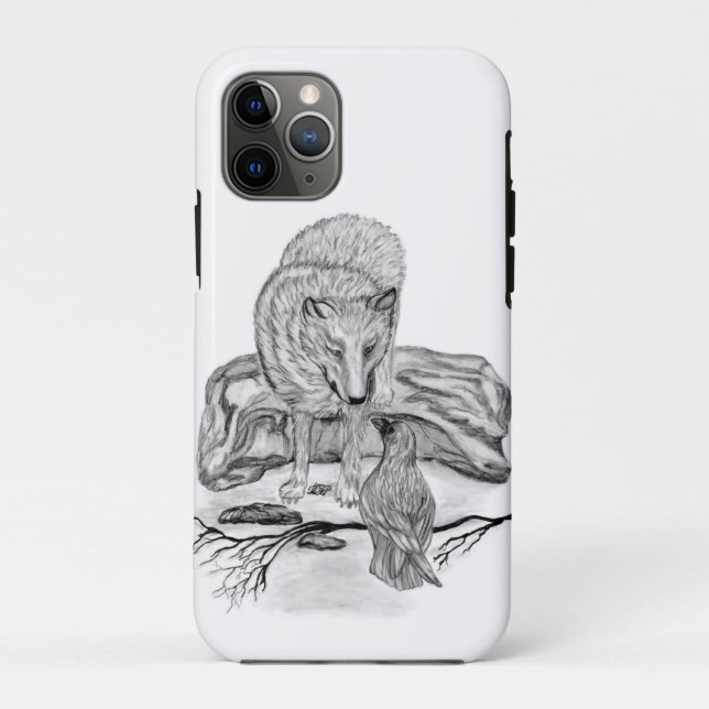 Wolf and Raven black and white design Case-Mate iPhone Case (Back)