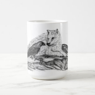 Wolf and Raven - Black and White Design Coffee Mug