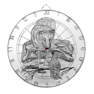 Wolf and Raven black and white design Dartboard