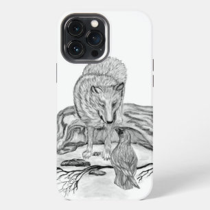 Wolf and Raven black and white design iPhone 13 Pro Max Case