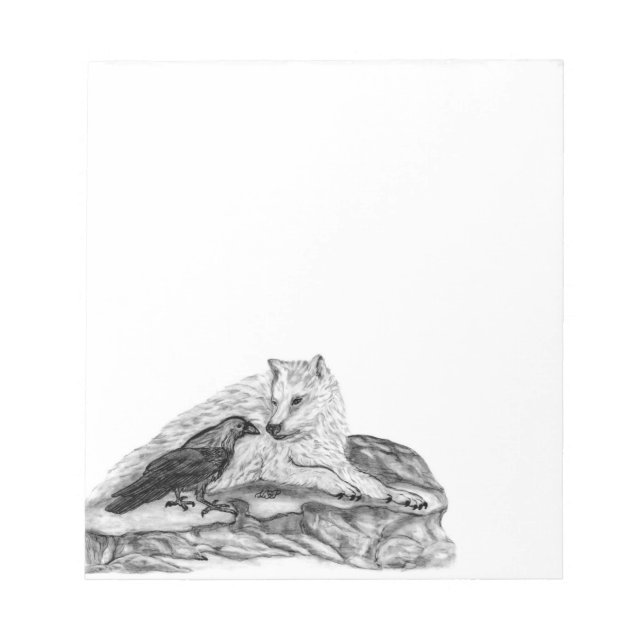 Wolf and Raven black and white design Notepad (Front)