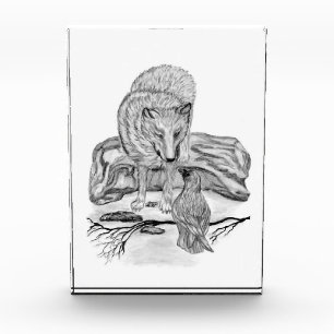 Wolf and Raven black and white design Photo Block