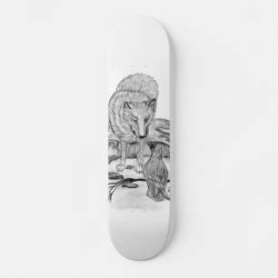 Wolf and Raven black and white design Skateboard