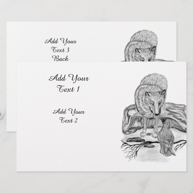 Wolf and Raven - Black and White Design Stationery (Front/Back)