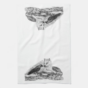 Wolf and Raven black and white design Tea Towel