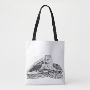 Wolf and Raven - black and white Design Tote Bag
