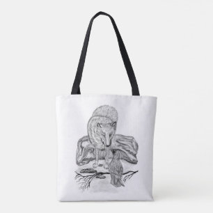 Wolf and Raven - black and white Design Tote Bag