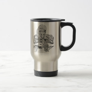 Wolf and Raven black and white design Travel Mug
