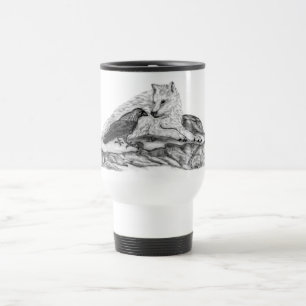 Wolf and Raven - Black and White Design Travel Mug