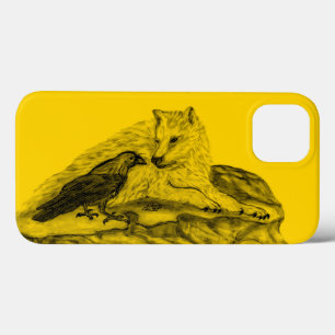 Wolf and Raven black and yellow design iPhone 13 Case