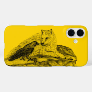 Wolf and Raven black and yellow design iPhone 16 Plus Case