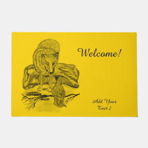 Wolf and Raven - Black and Yellow Design Doormat