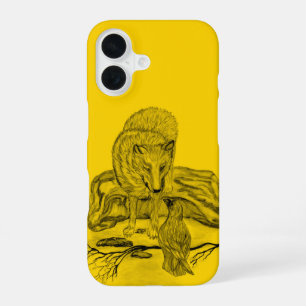 Wolf and Raven black and yellow design iPhone 16 Case