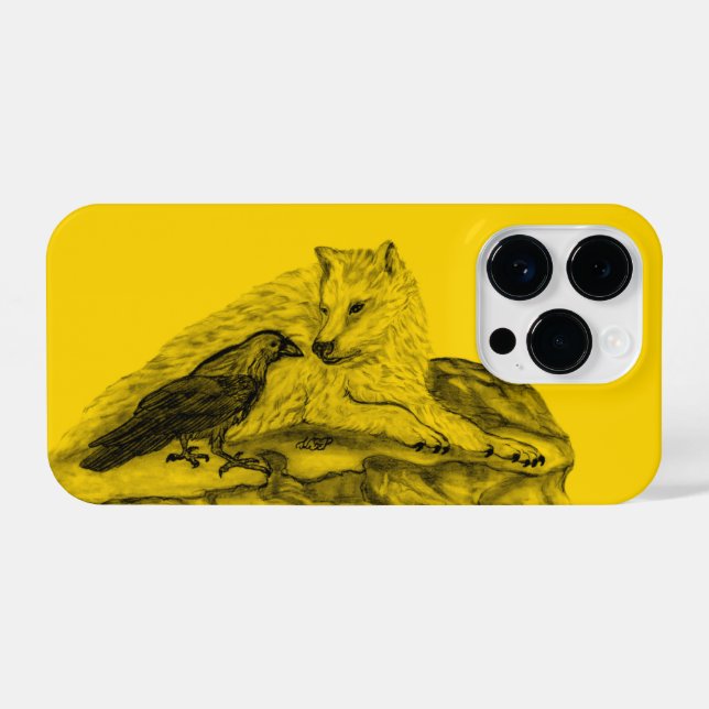 Wolf and Raven black and yellow design iPhone Case (Back Horizontal)