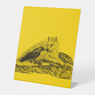 Wolf and Raven - Black and Yellow Design Pedestal Sign